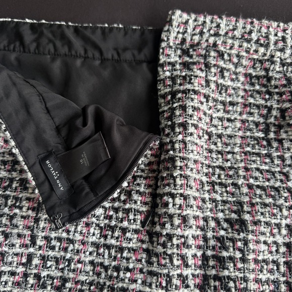 Ann Taylor Factory Skirt Women16 Black Pink Tweed Check Pencil Lined Career Work - Picture 6 of 10